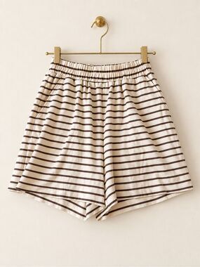 MINNOW WOMEN’S BROWN AND CREAM BRETON STRIPE SHORTS, med $85 F39